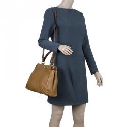 Pre Owned Fendi Tan Leather Small Peekaboo Tote
