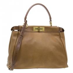 Pre Owned Fendi Tan Leather Small Peekaboo Tote