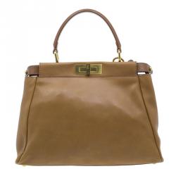 Pre Owned Fendi Tan Leather Small Peekaboo Tote