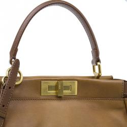 Pre Owned Fendi Tan Leather Small Peekaboo Tote