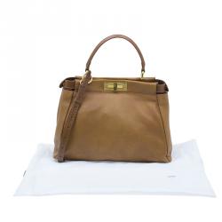 Pre Owned Fendi Tan Leather Small Peekaboo Tote