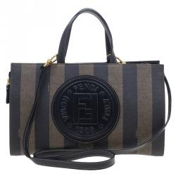 Pre Owned Fendi Black Pequin Tote Shoulder bag