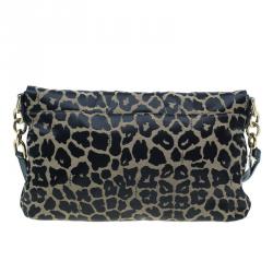 Pre Owned Fendi Black Canvas Animal Print Jacquard New Forever Flap Shoulder Bag