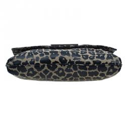 Pre Owned Fendi Black Canvas Animal Print Jacquard New Forever Flap Shoulder Bag