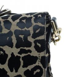 Pre Owned Fendi Black Canvas Animal Print Jacquard New Forever Flap Shoulder Bag