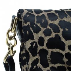 Pre Owned Fendi Black Canvas Animal Print Jacquard New Forever Flap Shoulder Bag