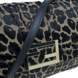 Pre Owned Fendi Black Canvas Animal Print Jacquard New Forever Flap Shoulder Bag