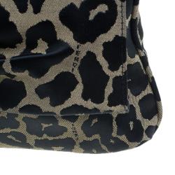 Pre Owned Fendi Black Canvas Animal Print Jacquard New Forever Flap Shoulder Bag