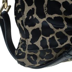 Pre Owned Fendi Black Canvas Animal Print Jacquard New Forever Flap Shoulder Bag