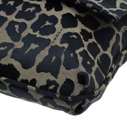 Pre Owned Fendi Black Canvas Animal Print Jacquard New Forever Flap Shoulder Bag