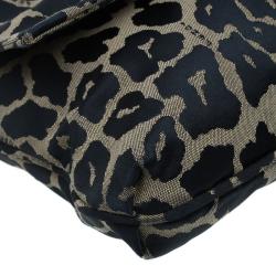 Pre Owned Fendi Black Canvas Animal Print Jacquard New Forever Flap Shoulder Bag