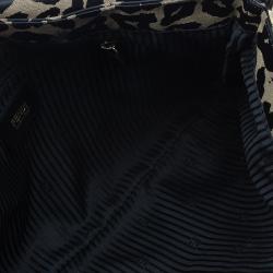 Pre Owned Fendi Black Canvas Animal Print Jacquard New Forever Flap Shoulder Bag