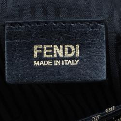 Pre Owned Fendi Black Canvas Animal Print Jacquard New Forever Flap Shoulder Bag