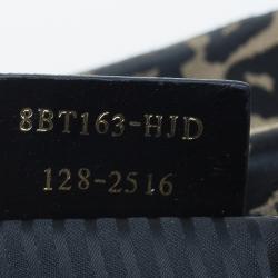 Pre Owned Fendi Black Canvas Animal Print Jacquard New Forever Flap Shoulder Bag