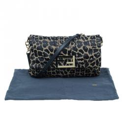 Pre Owned Fendi Black Canvas Animal Print Jacquard New Forever Flap Shoulder Bag