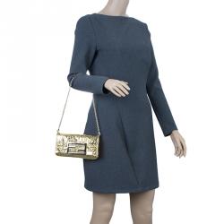 Pre Owned Fendi Gold Foil Mia Evening Bag