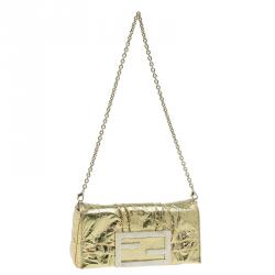 Pre Owned Fendi Gold Foil Mia Evening Bag
