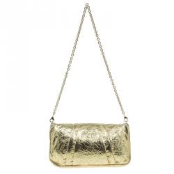 Pre Owned Fendi Gold Foil Mia Evening Bag