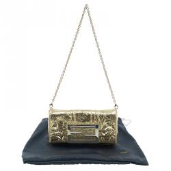 Pre Owned Fendi Gold Foil Mia Evening Bag