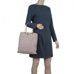 Pre Owned Fendi Pink Zucchino Canvas and Leather Tote Bag