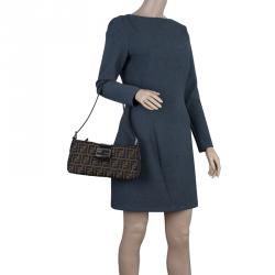 Fendi Brown Tobacco Zucca Long Baguette Shoulder Bag