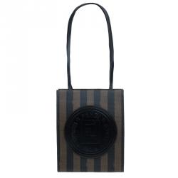 Pre Owned Fendi Brown Pequin Canvas Tote Shoulder bag