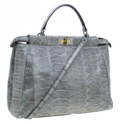 Fendi Grey Python Leather Large Peekaboo Bag
