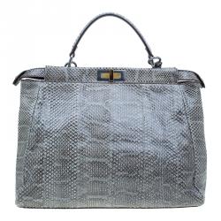 Fendi Grey Python Leather Large Peekaboo Bag