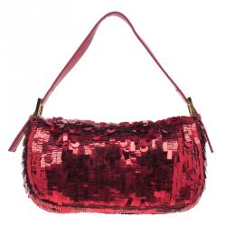 Fendi Red Sequin Baguette Shoulder Bag