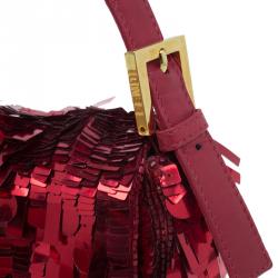 Fendi Red Sequin Baguette Shoulder Bag
