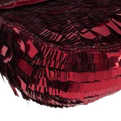Fendi Red Sequin Baguette Shoulder Bag