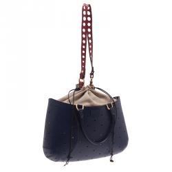 Pre Owned Fendi Blue Perforated Leather B Fab Bag