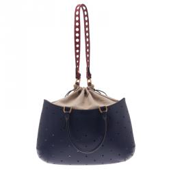 Pre Owned Fendi Blue Perforated Leather B Fab Bag