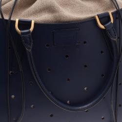 Pre Owned Fendi Blue Perforated Leather B Fab Bag