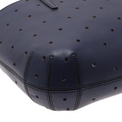 Pre Owned Fendi Blue Perforated Leather B Fab Bag
