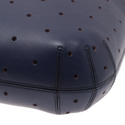 Pre Owned Fendi Blue Perforated Leather B Fab Bag