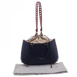 Pre Owned Fendi Blue Perforated Leather B Fab Bag