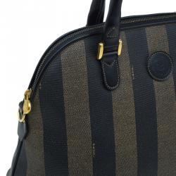 Fendi Black/Brown Canvas Pequin Medium Satchel Bag