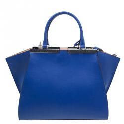Pre Owned Fendi Blue Calfskin Leather 3Jours Tote Bag with Wallet