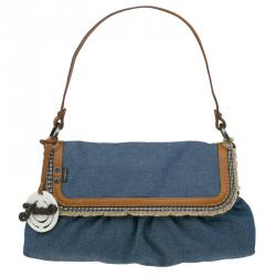 Pre Owned Fendi Blue Denim Chef Shoulder Flap bag