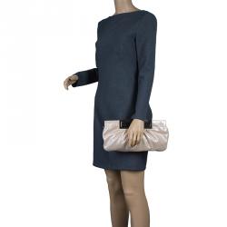 Pre Owned Fendi Metallic Beige Leather Cutout Handle Clutch