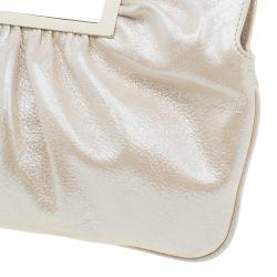 Pre Owned Fendi Metallic Beige Leather Cutout Handle Clutch