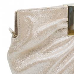 Pre Owned Fendi Metallic Beige Leather Cutout Handle Clutch