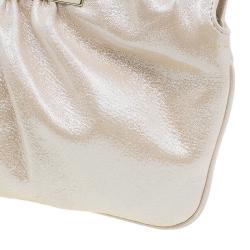 Pre Owned Fendi Metallic Beige Leather Cutout Handle Clutch