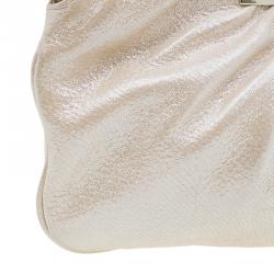 Pre Owned Fendi Metallic Beige Leather Cutout Handle Clutch