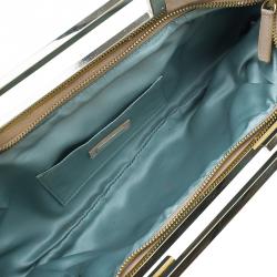 Pre Owned Fendi Metallic Beige Leather Cutout Handle Clutch