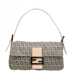 Fendi Beige and brown Zucchino Baguette Shoulder Bag