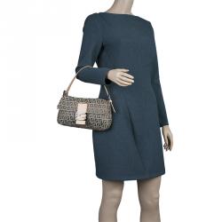 Fendi Beige and brown Zucchino Baguette Shoulder Bag