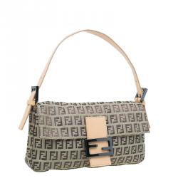 Fendi Beige and brown Zucchino Baguette Shoulder Bag