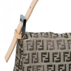 Fendi Beige and brown Zucchino Baguette Shoulder Bag